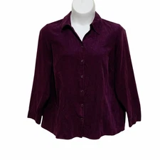 Sonoma Blouse Top Button-Up Plum Purple Faux Suede Long Sleeve Size Unsure