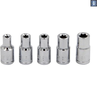 5-Pc E Torx Female Bit Set - 1/4'' Drive, Chrome Plated for Durability