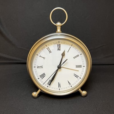 Pottery Barn Tabletop Clock Pocket Watch Style Brushed  Aluminum Finish 5  Face