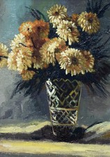 Framed Original Oil Painting Still Life Of Flowers In A Vase Floral Art