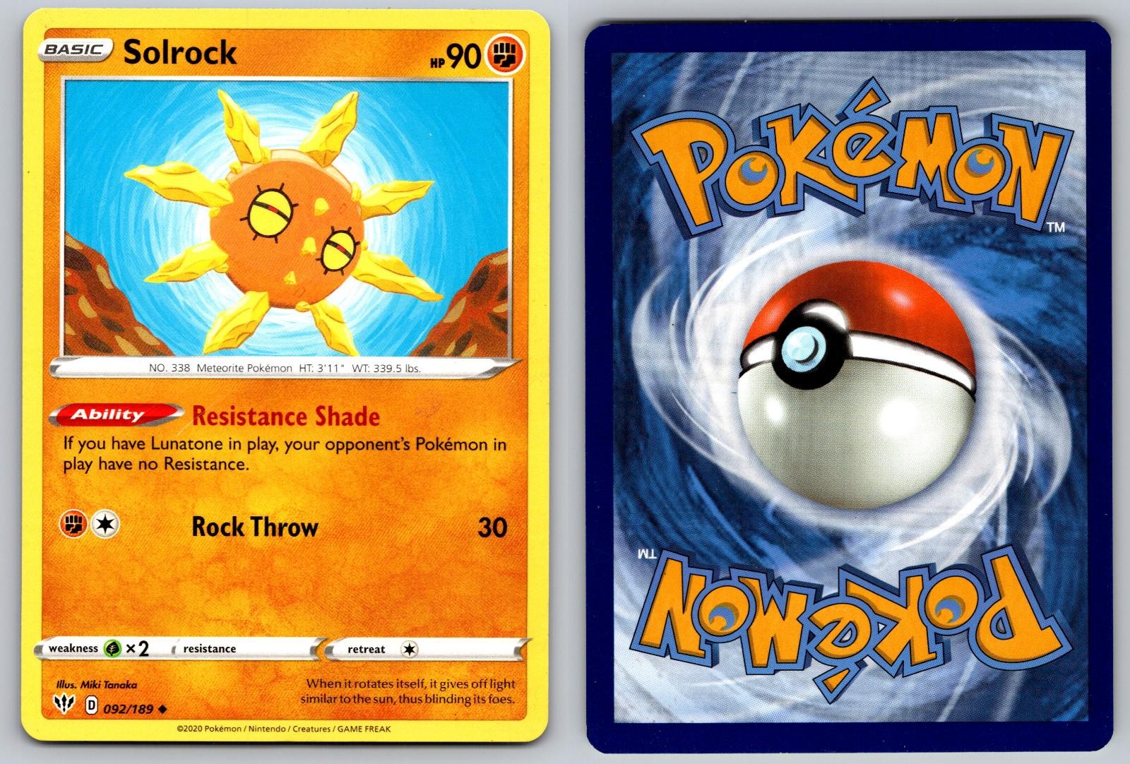 SOLROCK 092/189 UNCOMMON DARKNESS ABLAZE POKEMON NM/M