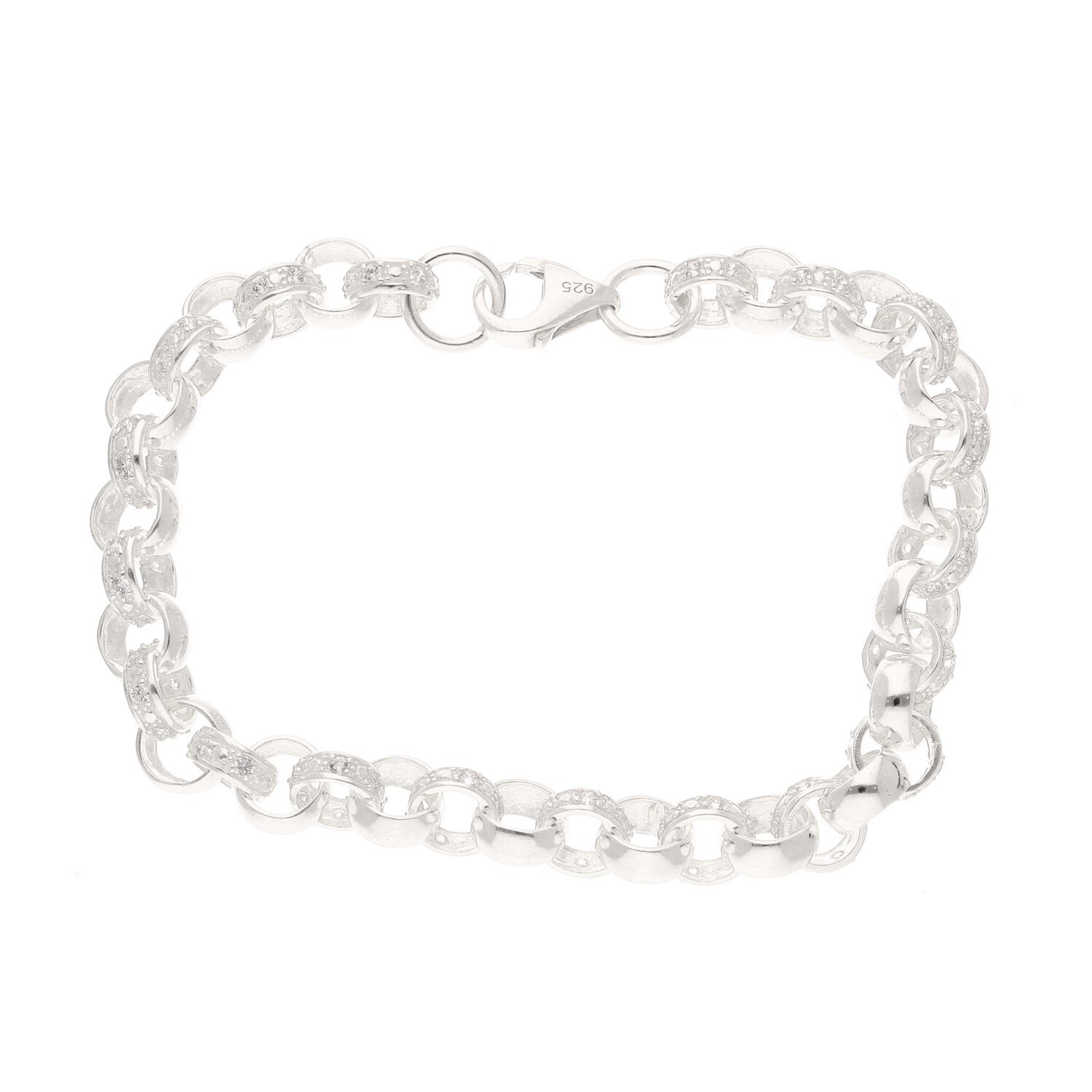 New! Sterling Silver 9"" Simulated Diamond Belcher Bracelet (8mm Wide)