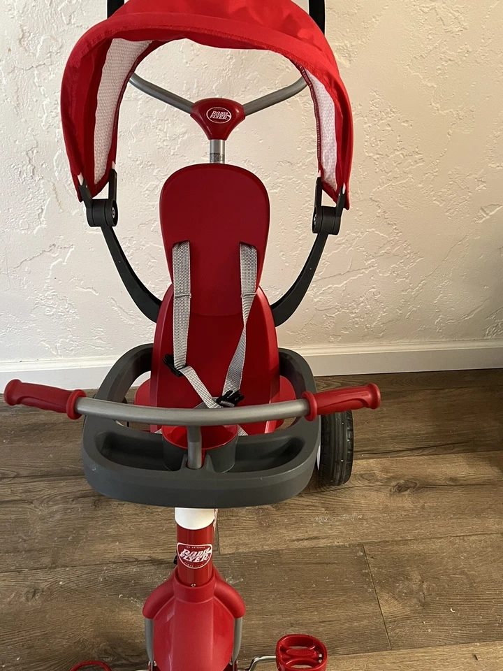 Triciclo de bebé, cochecito de dirección plegable 5 en 1, bicicleta de aprendizaje, ajustable, seguridad, rojo Foto 2 de 3
