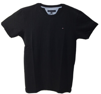 Tommy Hilfiger Men's Crew Neck Flag Organic Cotton T-Shirt, Black, L