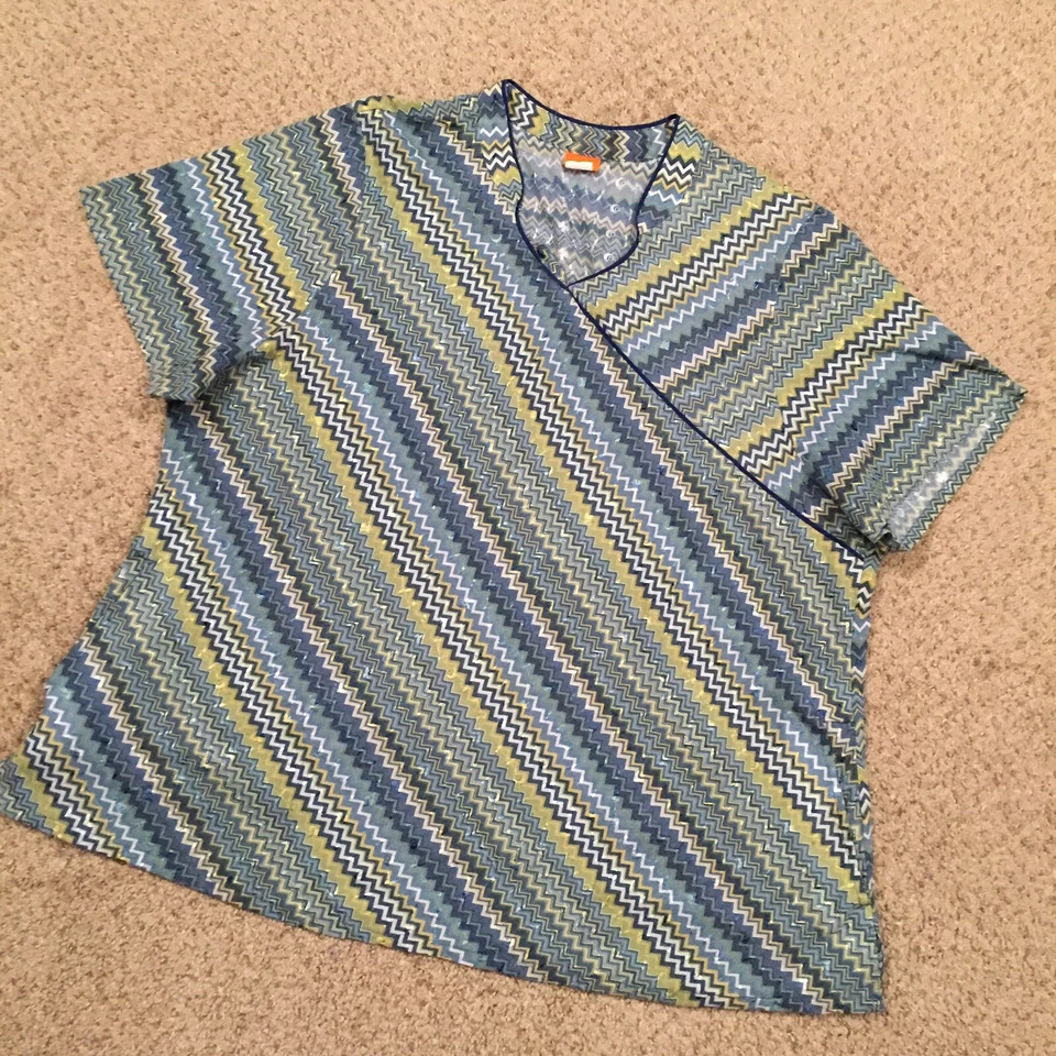 Barco Elan Scrub Top Womens 3XL Blue Geometric Short Sleeve - Image 2 of 4