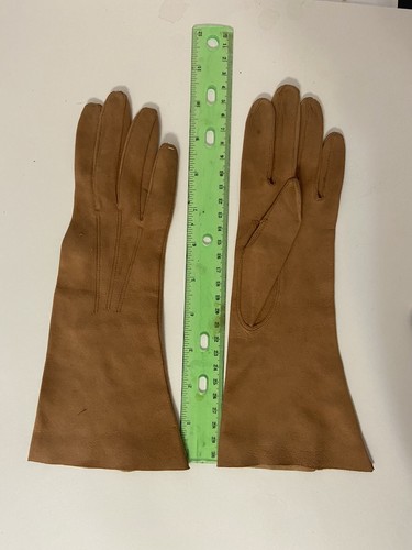 Vintage Paar hellbraune weiche Leder Damen Handschuhe Größe 6 - Bild 6 von 7