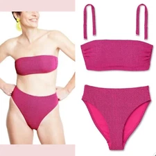 NWT $45 Tabitha Brown for Target [ XS ] Two-Tone Pucker Bikini Top + Bottom 5406