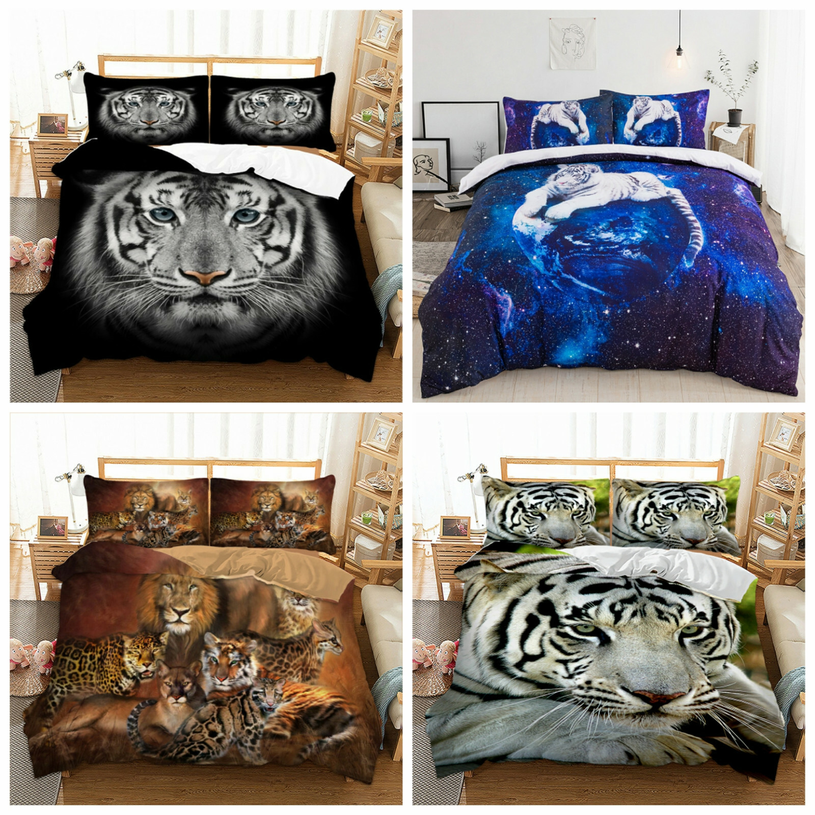 3D Tiger Animal Print Soft Duvet Cover Set Queen King Size with Pillowcases Gift US