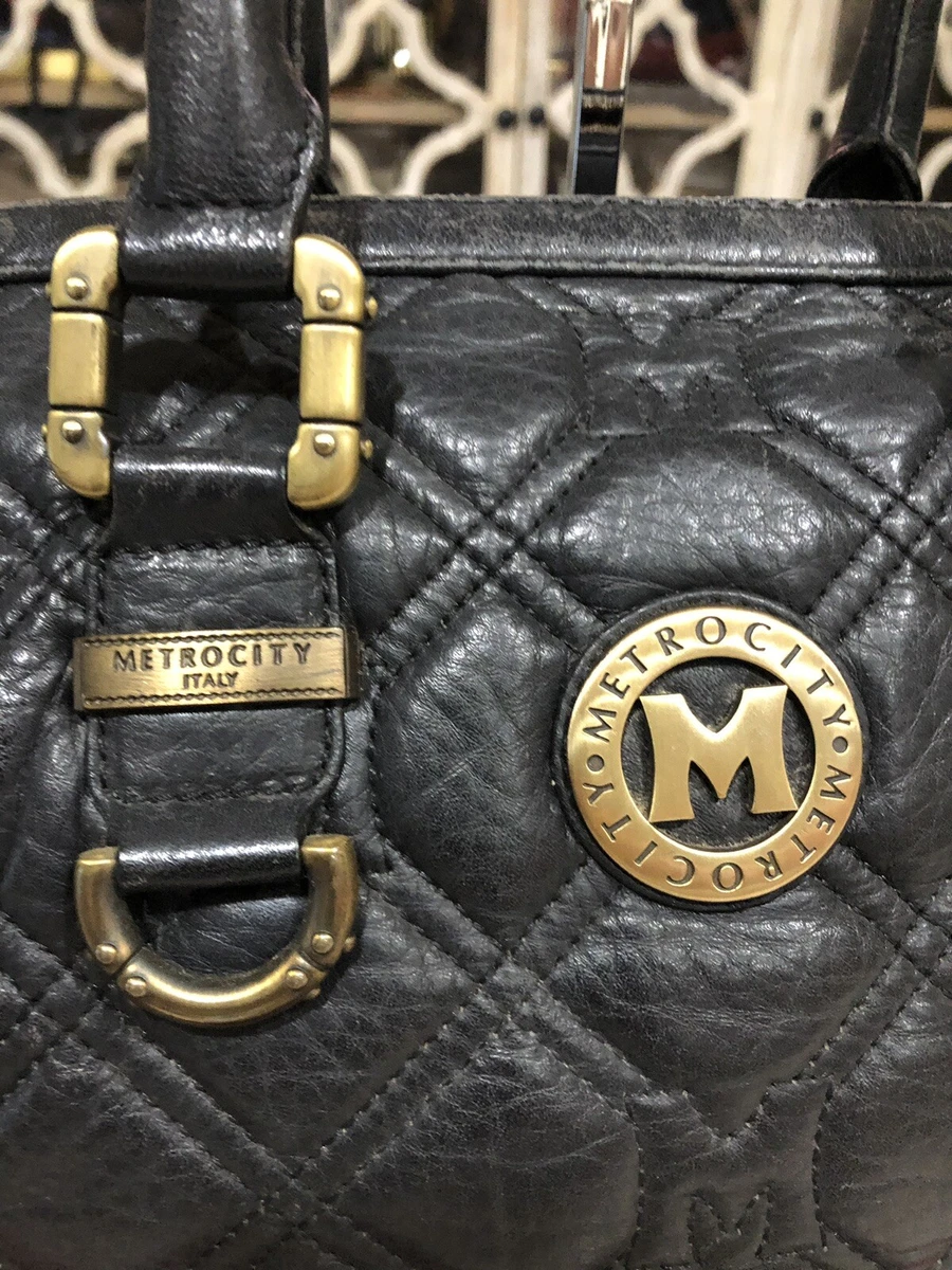 Authentic METRO CITY Black Leather Handbag Made In ITALY