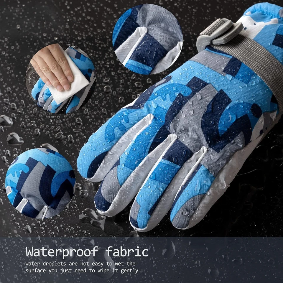 Kids Winter Gloves Waterproof Warm Snowboard Snow Ski Gloves Riding Girls Boys - Image 3 of 4