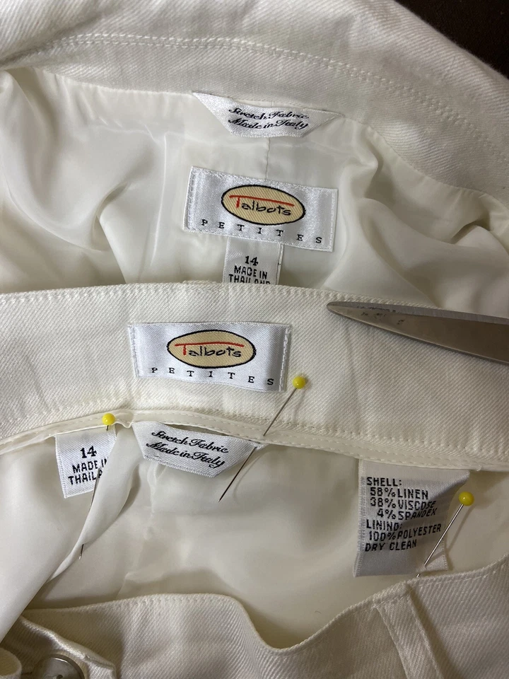 Talbots Falda Traje Talla Pequeña 14P Conjunto de Dos Piezas Lino Tela Italiana Bolsillos Foto 2 de 4