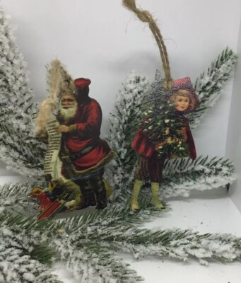 Set Of  2. Vtg Victorian Old World Ornament Hang Tag  Flat Chipboard