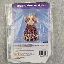 Sunrise Safety Pin Bead Birthstone Angel Ornament Kit Feb. Amethyst Makes 4 NOS