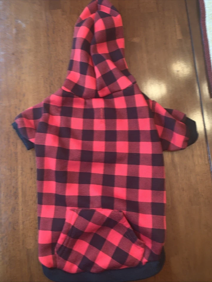 Nueva sudadera con capucha, capucha y bolsillos a cuadros rojos perrito talla mediana Foto 2 de 3