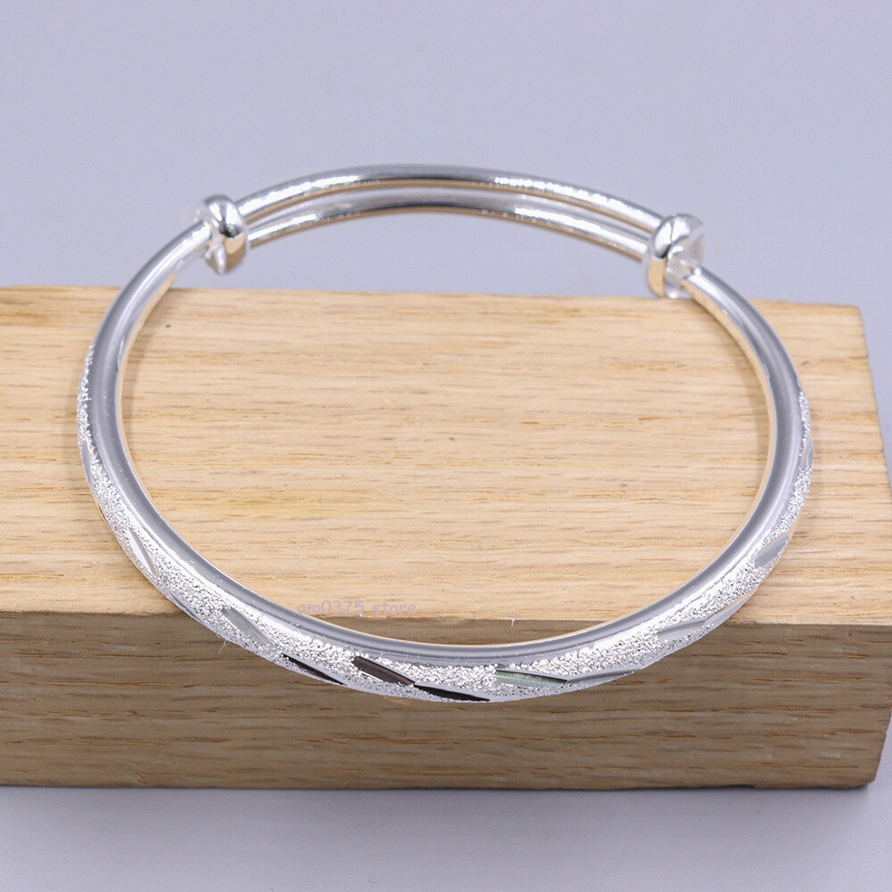Fine Silver 999 Bangle Women's Adjust Frosted Finish Closed