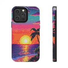 Retro Pixel Beach Sunset Video Game Tough iPhone Case Phone Cases
