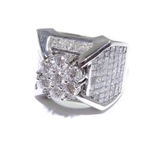Mens 14k White Gold 5.50ct White Diamond Princess  Round Cut Cluster Ring