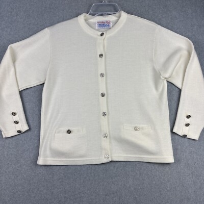 Vintage Tally Ho Sweater Women M Cream Cardigan Button Up Soft Comfy Pocket READ