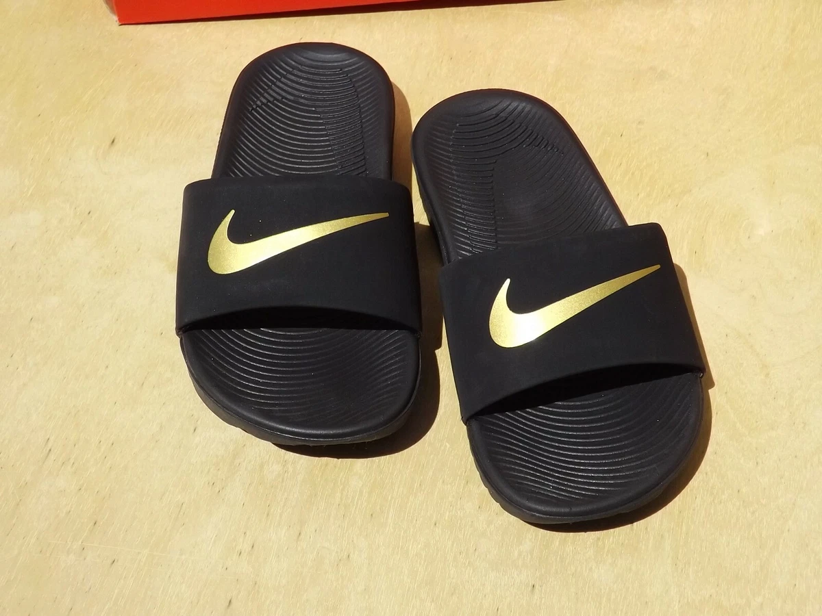 Nike Kids Kawa 819352 003 Black Gold Slide Sandal Size 13c Unisex Boy Girl