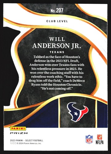 Will Anderson Jr Silver Prizm Die Cut 2023 Panini Select RC Houston Texans NFL - Imagen 2 de 2