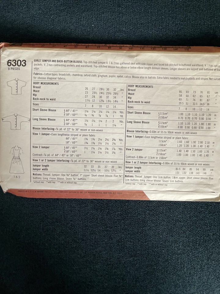 Vintage Simplicity 6303 NEW Girls Apron Jumper Back Button Blouse - Image 4 of 4