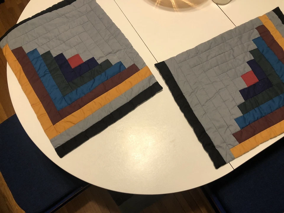 Vintage Quilted Colorblock Pattern Placemat / Wall Hanging Decor - Set Of 2 - Image 3 of 3
