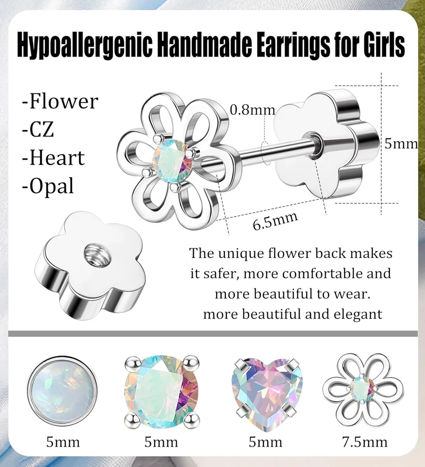 4 пары гипоаллергенных сережек-винтов для женщин золото 14 карат хирургическая сталь плоские - Изображение 3 из 4