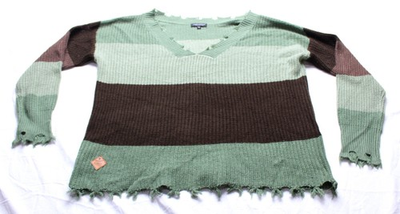 #ad Simply Southern Women#x27;s Distressed Loose Fit V Neck Sweater CN6 Green Medium $8.55