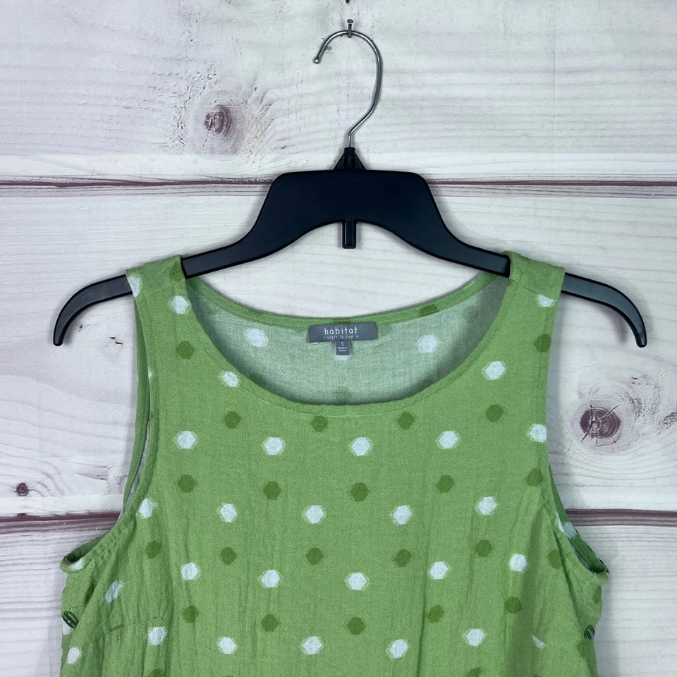 Habitat Top Womens S Green Polka Dot Stripe Tank Boat Neck Sleeveless Buttons - Image 2 of 4