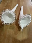VTG • 2 Fenton Silver Crest Epergne Horn Vase Insert • Milk Glass • Clear Crest