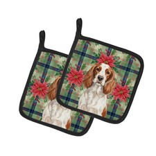 Caroline's Treasures Welsh Springer Spaniel Christmas Poinsettas Pair Potholders