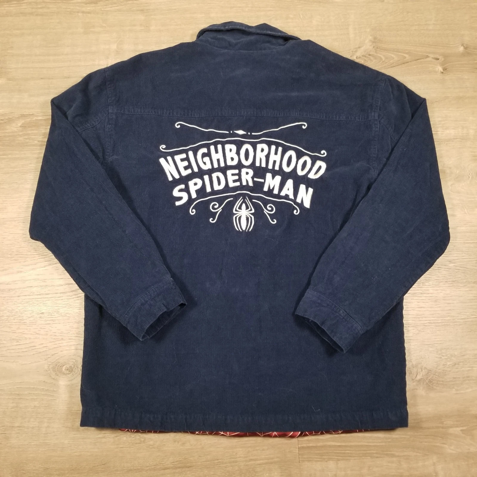 Marvel Spiderman Embroidered BoxLunch Corduroy Web Lined Chore Jacket Mens Large image 7