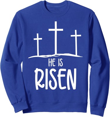 Happy Easter He Is Risen Cross Religious Christian Unisex Crewneck Sweatshirt