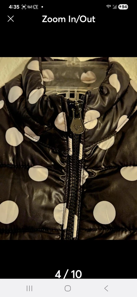 A5-0041 LBSIZE 10 Justice Chaqueta acolchada ligera a lunares blanco y negro Foto 4 de 4