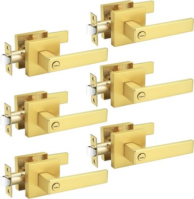 Probrico 6 Pack Gold Privacy Door Handles,Heavy Keyless-privacy lever, 