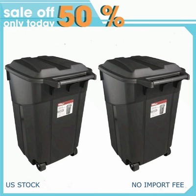 (2 pack) Hyper Tough 45 Gallon Wheeled Heavy Duty Plastic Garbage Can, Black