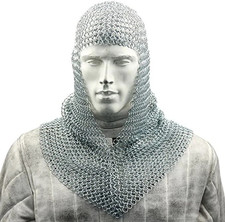 Handmade Chainmail Coif Hood 10mm Ring Aluminium Butted Medieval Knight Armor