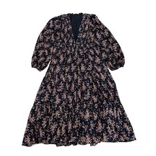 Ulla Johnson Joan Floral Print Midi Dress Size 4 Black Cotton Blend Lined V Neck