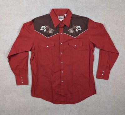 Vintage Ely Cattleman Western Pearl Snap Shirt Men Large Horse Embroidered Rodeo