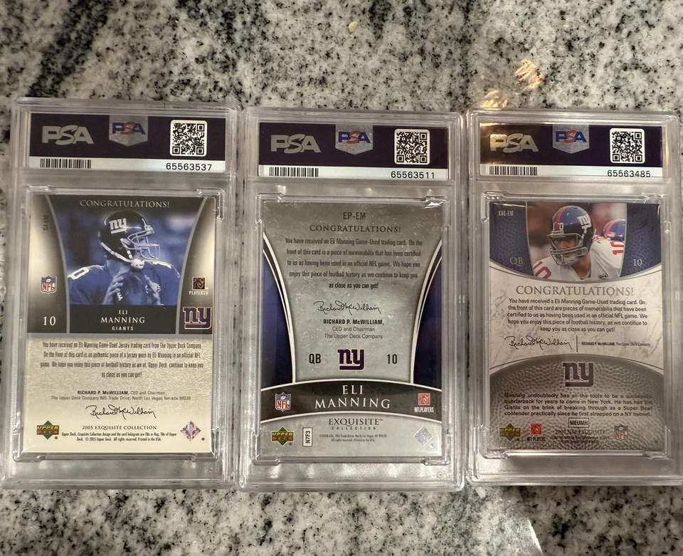 2005 2006 2007 Upper Deck Exquisite collection patch ELI MANNING Silver Lot PSA - Image 2 of 4