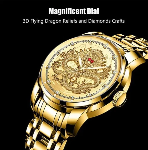 Men’s Gold Diamond Quartz Watch Waterproof Classic Stainless Steel Business Gift - Image 3 of 4