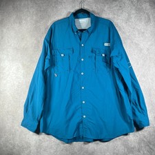 Columbia PFG Bahama II Long Sleeve Shirt Mens Size XL Blue Fishing Omni-Shade