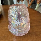 Fenton iridescent fairy light Handpainted with floral and sparkly frit 5” signed