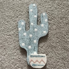 Clay Southwestern Cactus Wall Hanging Pink Teal by Nancy Grimsley 8  High
