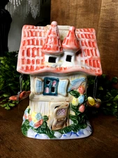 Accents Ceramic Cottage House Tea Light Figurine Candle Holder Whimsical  5x3x3