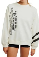 Free People Movement All Star Logo Pullover Ivory/Black Combo Pockets L NWT 330