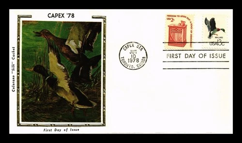 US COVER DUAL POSTAGE MALLARD COLORANO SILK FIRST DAY OF ISSUE CAPEX 1978