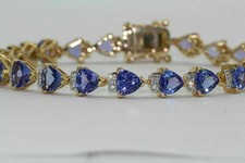7Ct Trillion Cut Blue Tanzanite Women's Tennis Bracelet 14k Yellow Gold Plated