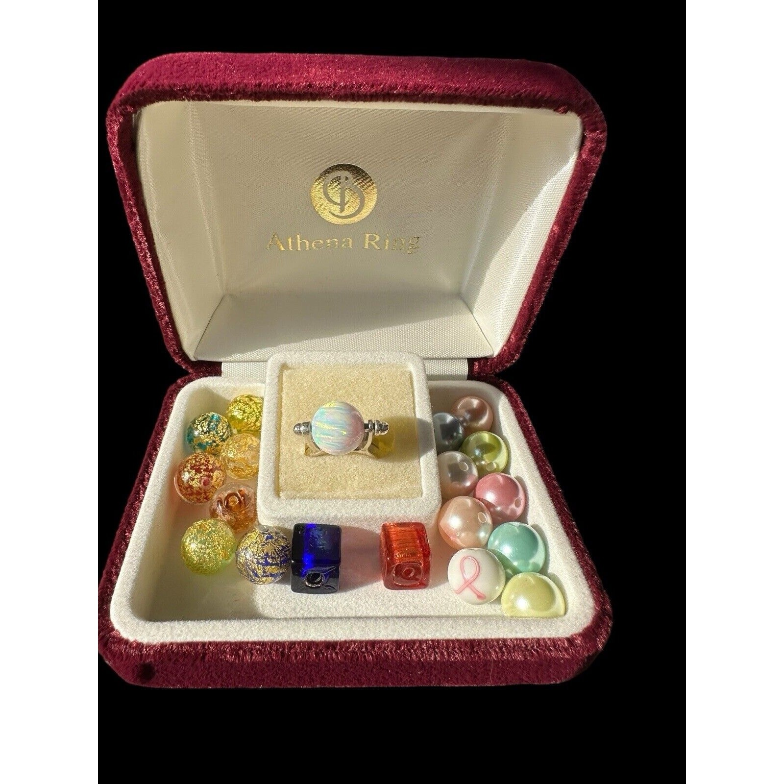 New Sterling Interchangeable Bead Ring With 18 -12 mm Beads Genuine Opal Sz. 6