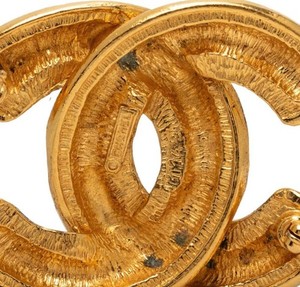 Authentic CHANEL Brooch Coco Mark Gold Plated Women's Accessory Engraved Authentic